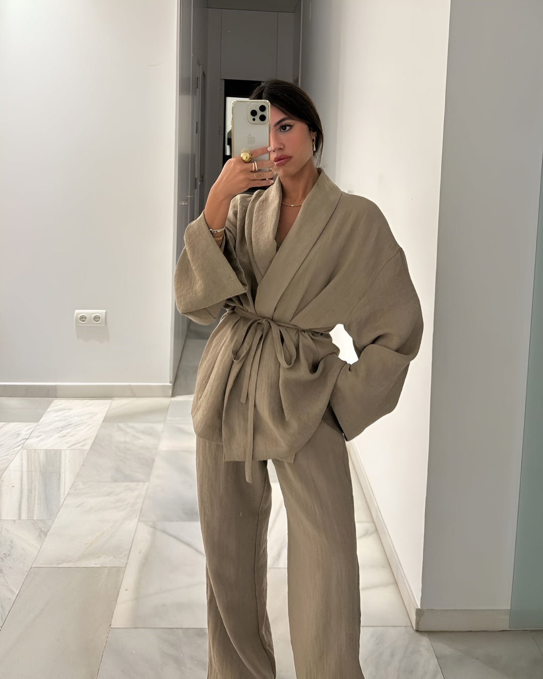 Calista | Two-Piece Kimono Set with Wide-Leg Pants