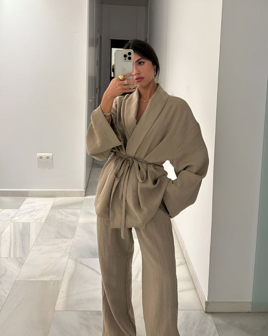 Calista | Two-Piece Kimono Set with Wide-Leg Pants