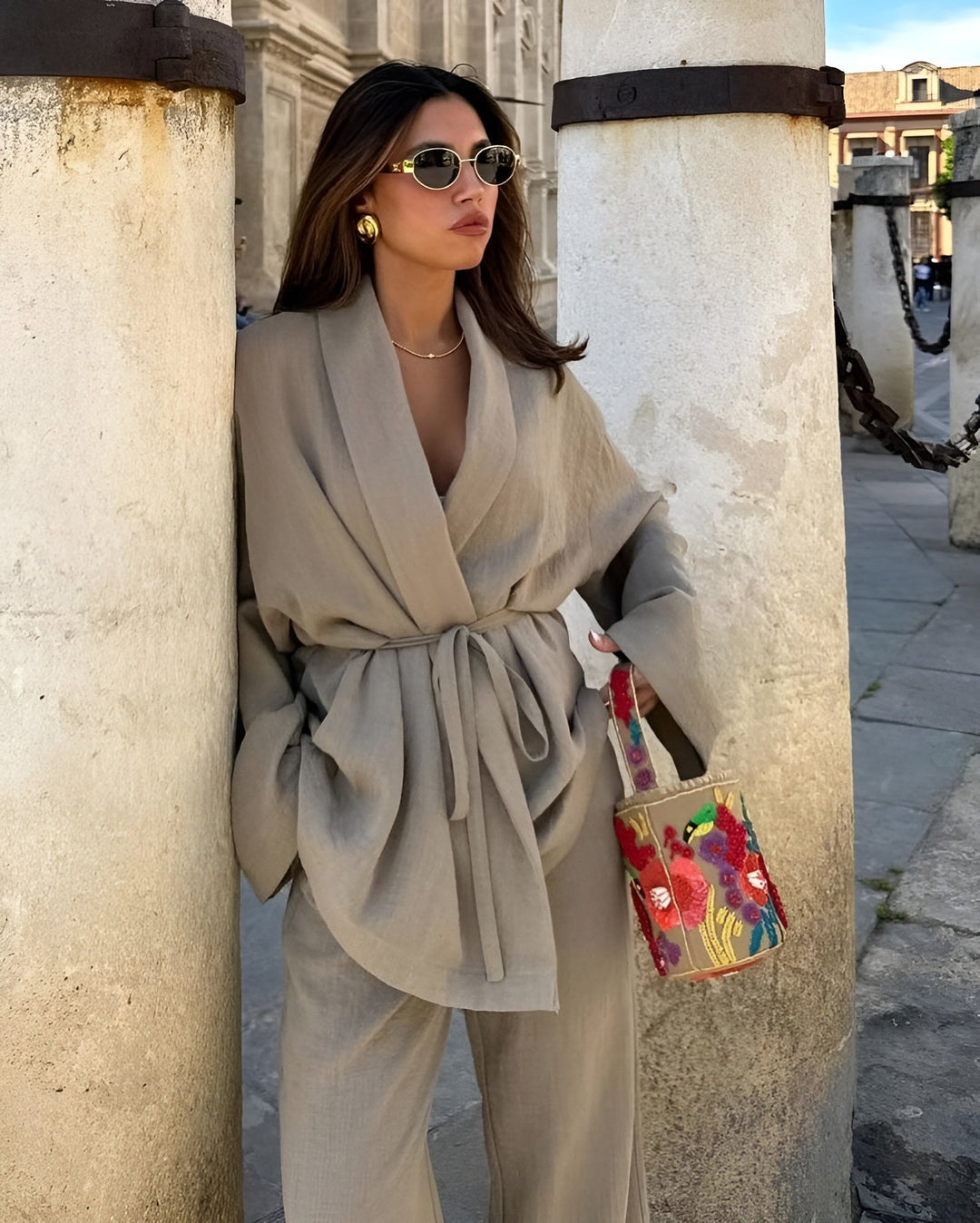 Calista | Two-Piece Kimono Set with Wide-Leg Pants