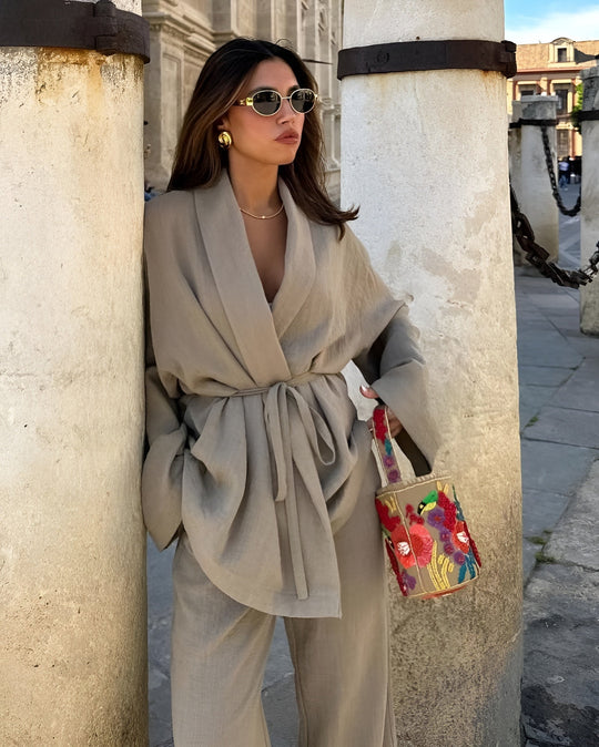 Calista | Two-Piece Kimono Set with Wide-Leg Pants