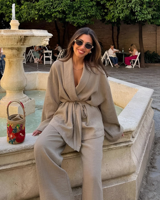 Calista | Two-Piece Kimono Set with Wide-Leg Pants