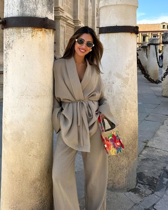 Calista | Two-Piece Kimono Set with Wide-Leg Pants