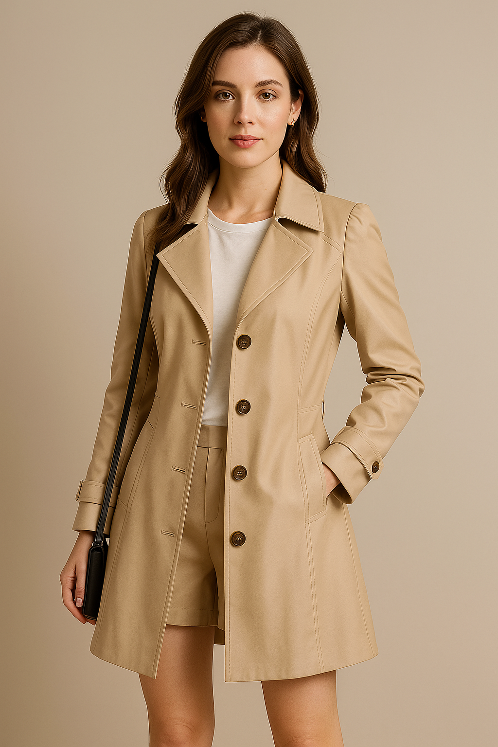 Women wears Beige trenchcoat