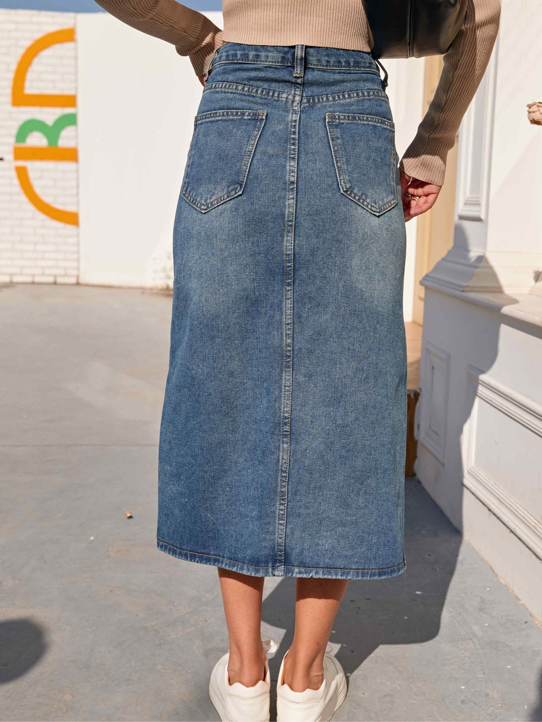 High Waist Lange Denim Rok