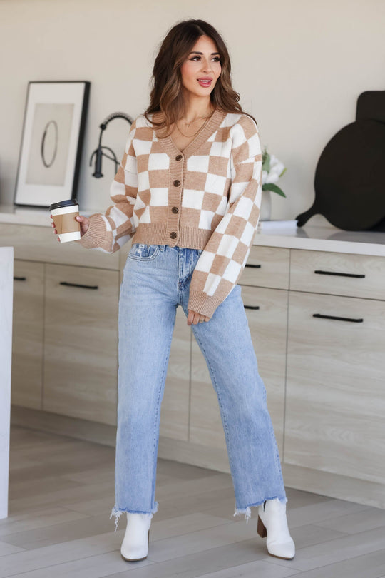 Isabel - Vintage Checkered Sweater with Button Closure