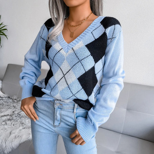 V-Neck Knitted Sweater for Women