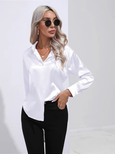 Leya - Elegant Loose Satin Blouse with Long Sleeves