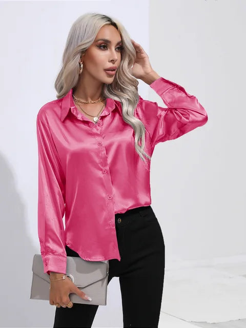 Leya - Elegant Loose Satin Blouse with Long Sleeves