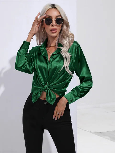 Leya - Elegant Loose Satin Blouse with Long Sleeves