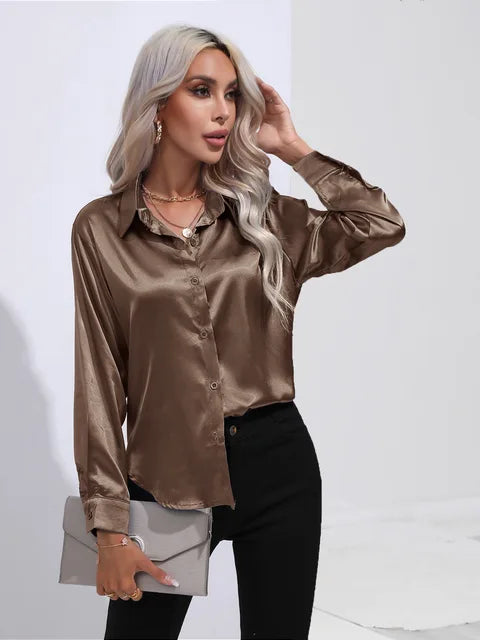 Leya - Elegant Loose Satin Blouse with Long Sleeves