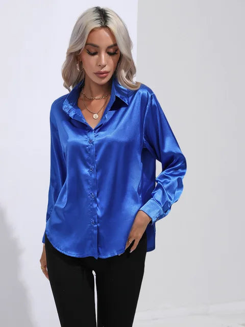 Leya - Elegant Loose Satin Blouse with Long Sleeves
