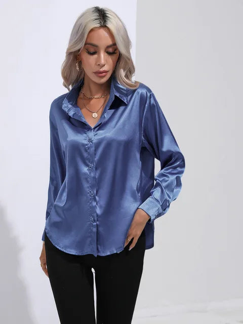 Leya - Elegant Loose Satin Blouse with Long Sleeves