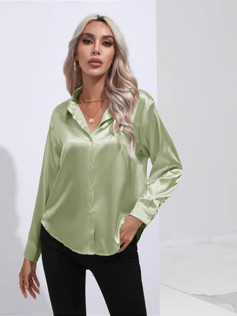 Leya - Elegant Loose Satin Blouse with Long Sleeves
