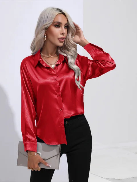Leya - Elegant Loose Satin Blouse with Long Sleeves