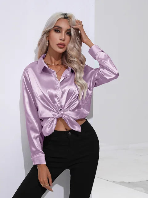Leya - Elegant Loose Satin Blouse with Long Sleeves