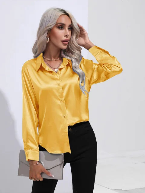Leya - Elegant Loose Satin Blouse with Long Sleeves