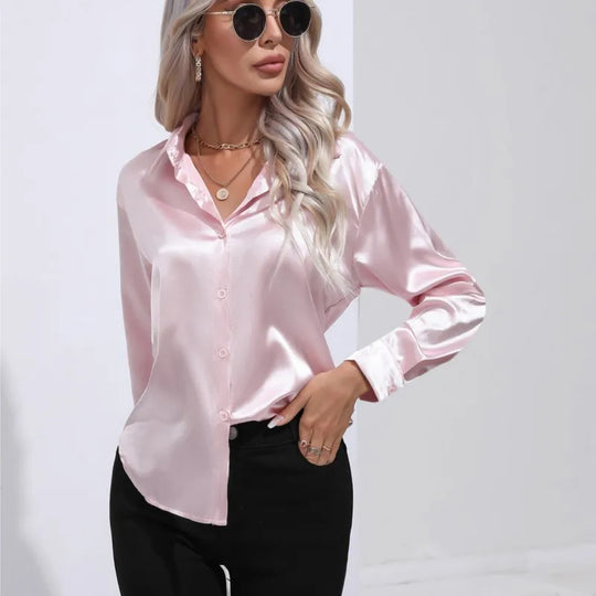 Leya - Elegant Loose Satin Blouse with Long Sleeves