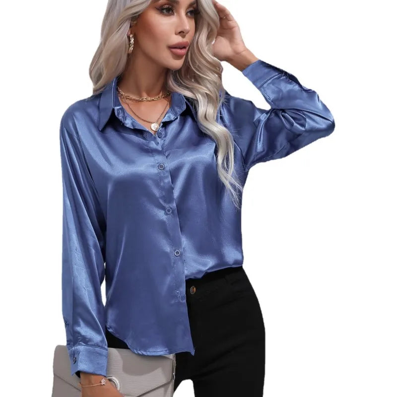 Leya - Elegant Loose Satin Blouse with Long Sleeves