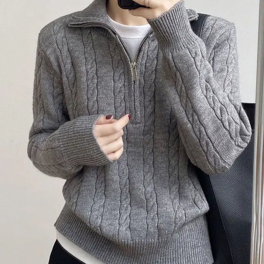 Half-length Knitted Zip-Up Sweater for Women