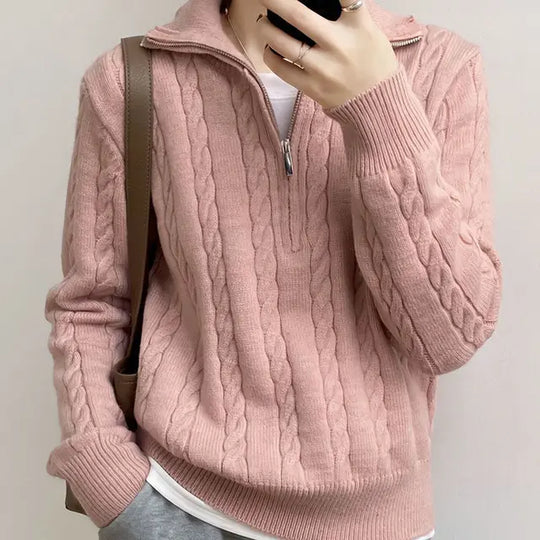 Half-length Knitted Zip-Up Sweater for Women