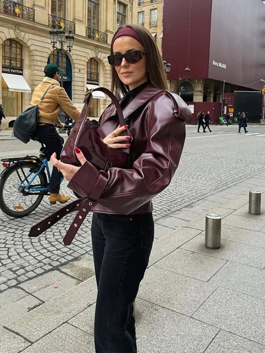 Celrya | Cropped Leather Jacket