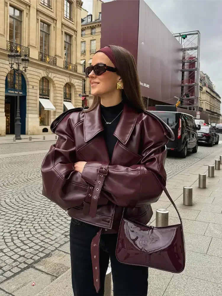 Celrya | Cropped Leather Jacket