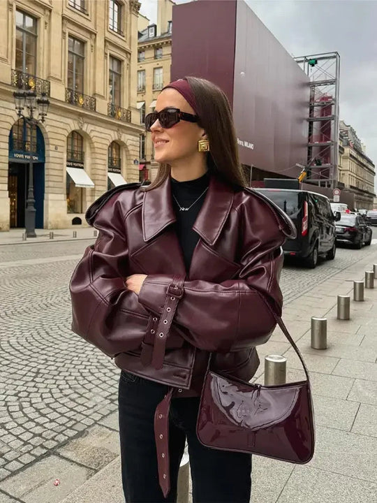 Celrya | Cropped Leather Jacket