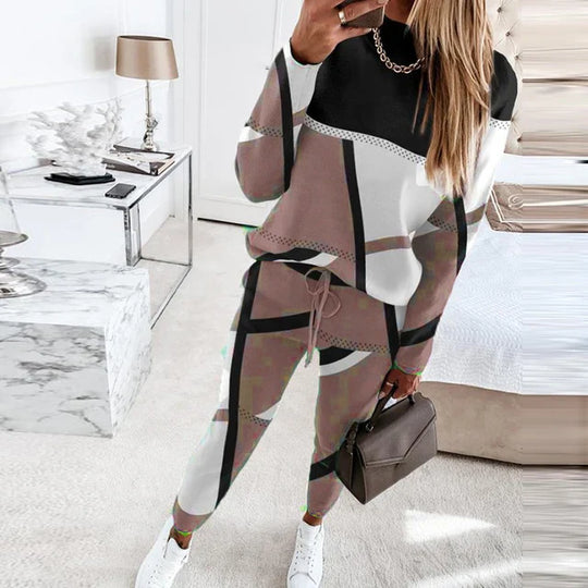 2-Piece Set: O-Neck Long Sleeve Pullover & Tie-Waist Long Pants