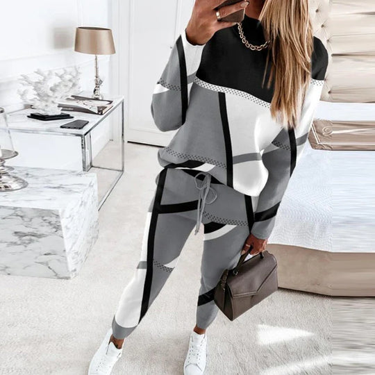 2-Piece Set: O-Neck Long Sleeve Pullover & Tie-Waist Long Pants