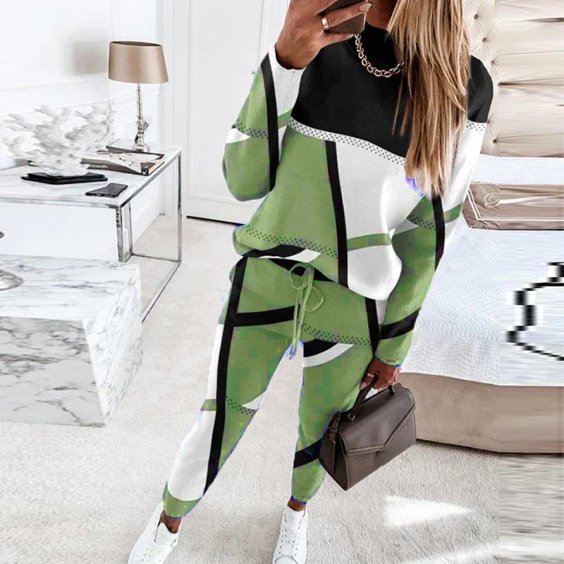 2-Piece Set: O-Neck Long Sleeve Pullover & Tie-Waist Long Pants