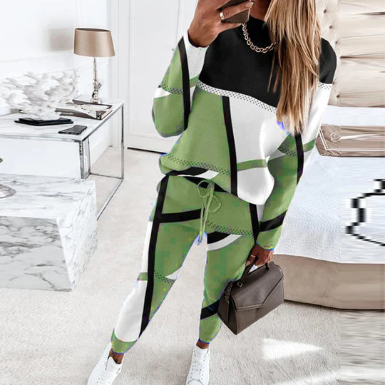 2-Piece Set: O-Neck Long Sleeve Pullover & Tie-Waist Long Pants