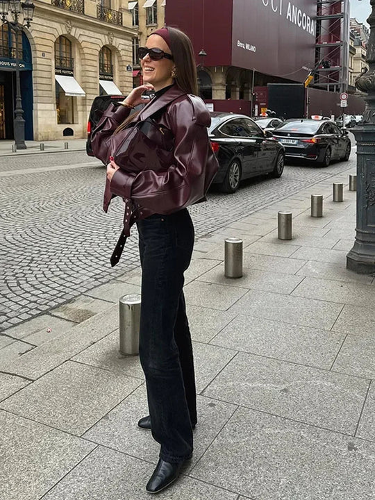 Celrya | Cropped Leather Jacket
