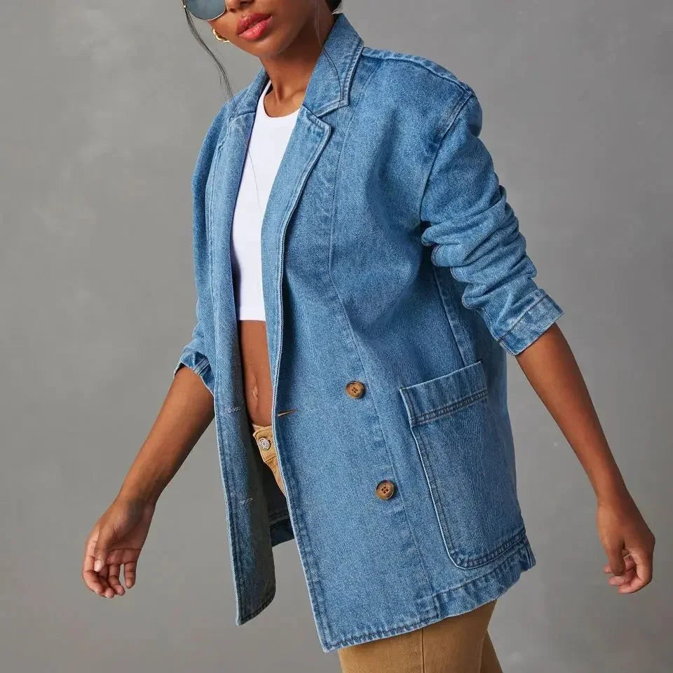 Denim Blazer with Relaxed Fit for Women