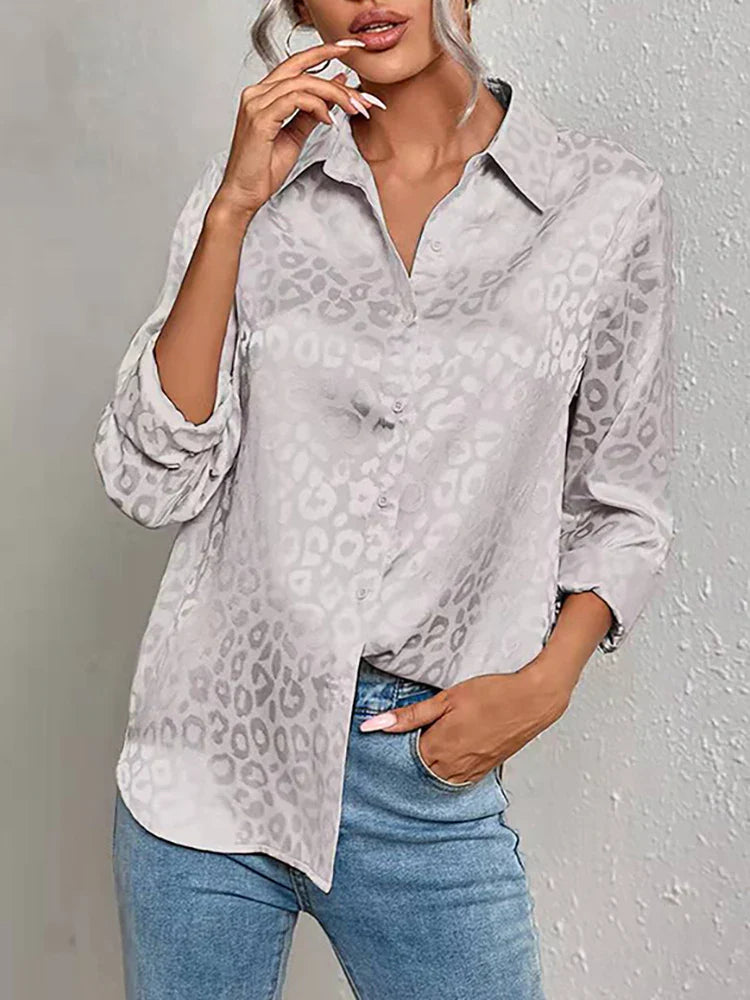 Bella - Leopard Print Jacquard Blouse with Long Sleeves