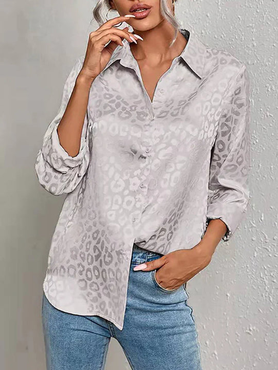 Bella - Leopard Print Jacquard Blouse with Long Sleeves