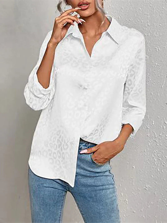 Bella - Leopard Print Jacquard Blouse with Long Sleeves