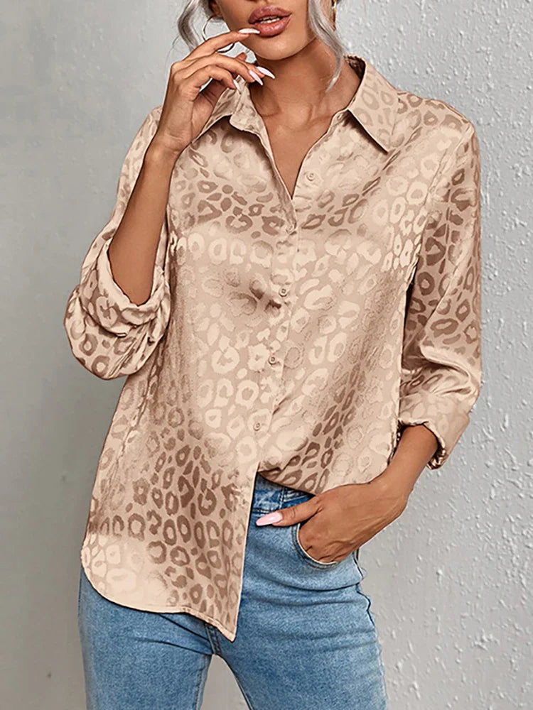 Bella - Leopard Print Jacquard Blouse with Long Sleeves