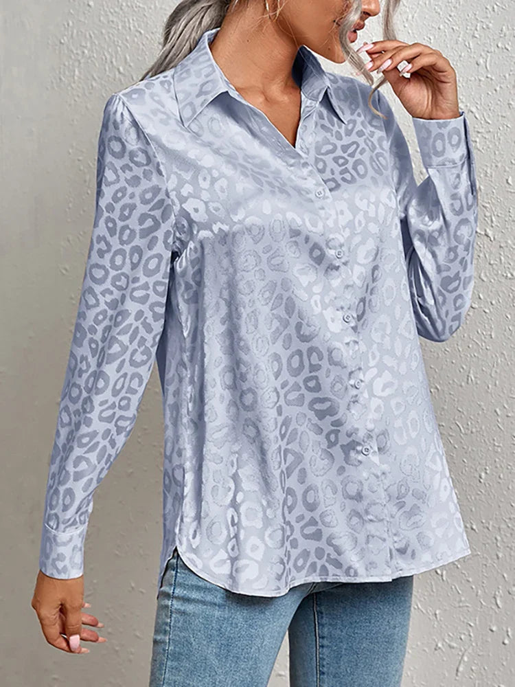 Bella - Leopard Print Jacquard Blouse with Long Sleeves