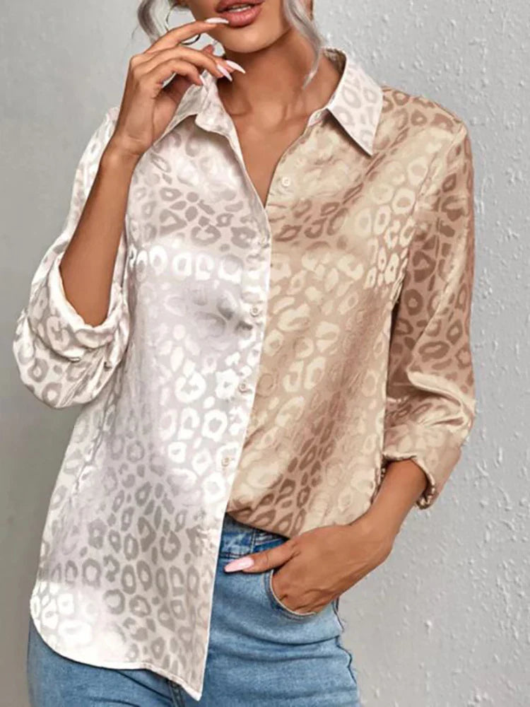 Bella - Leopard Print Jacquard Blouse with Long Sleeves