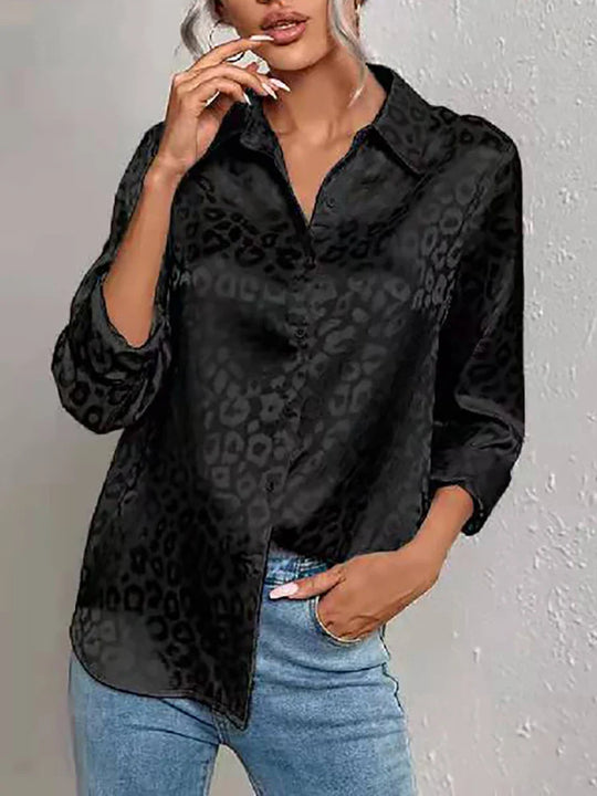 Bella - Leopard Print Jacquard Blouse with Long Sleeves
