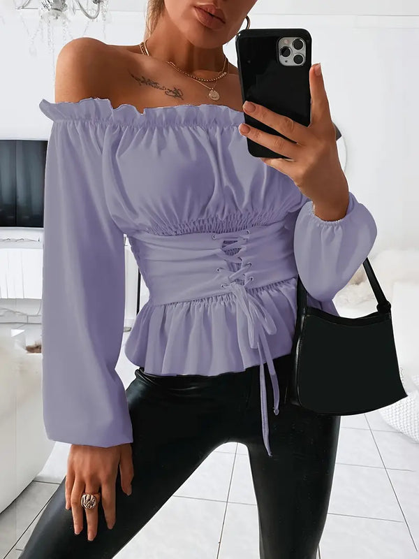Liz Top - Off-Shoulder Top met verstelbare taille en lange mouwen