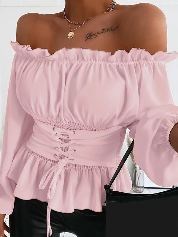 Liz Top - Off-Shoulder Top met verstelbare taille en lange mouwen