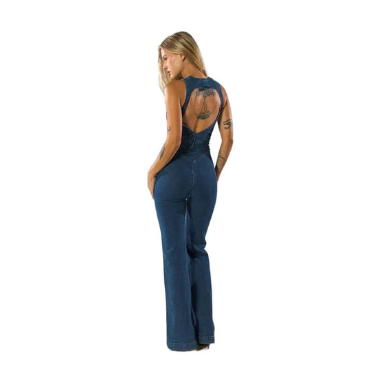 Celestia | Denim Jumpsuit with Heart-Shaped Open Back
