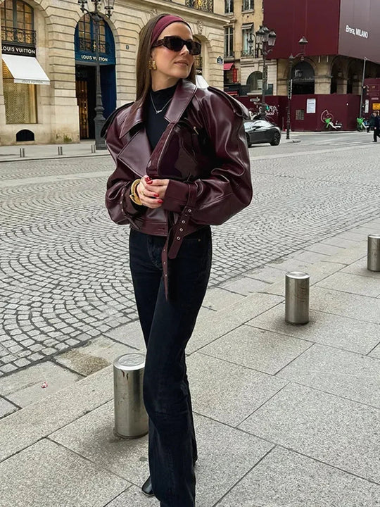 Celrya | Cropped Leather Jacket