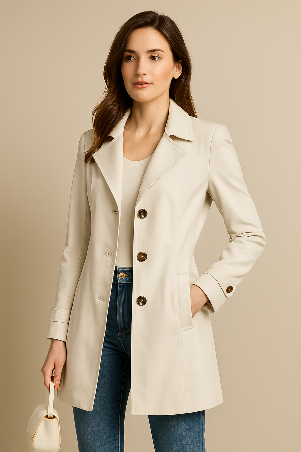 Women wears Black trenchcoat